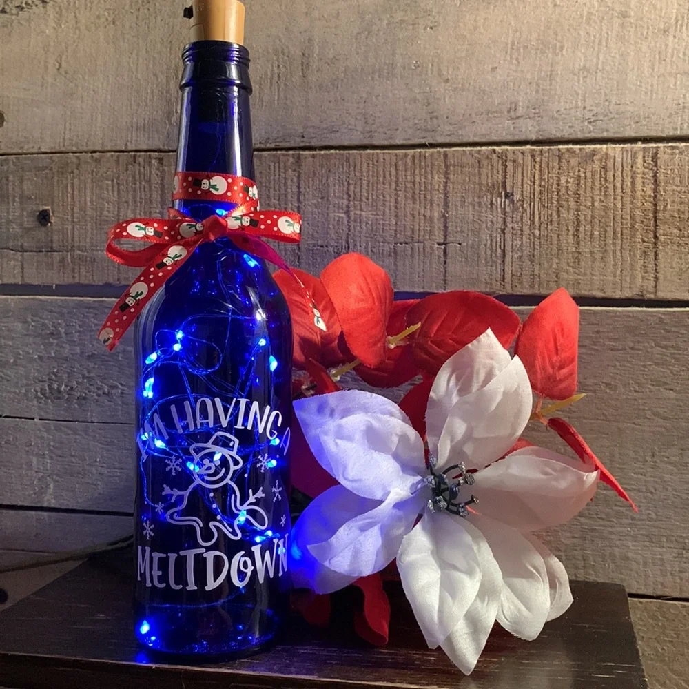 Hand crafted- ‘I’m Having a Meltdown’ logo winter wine bottle lantern